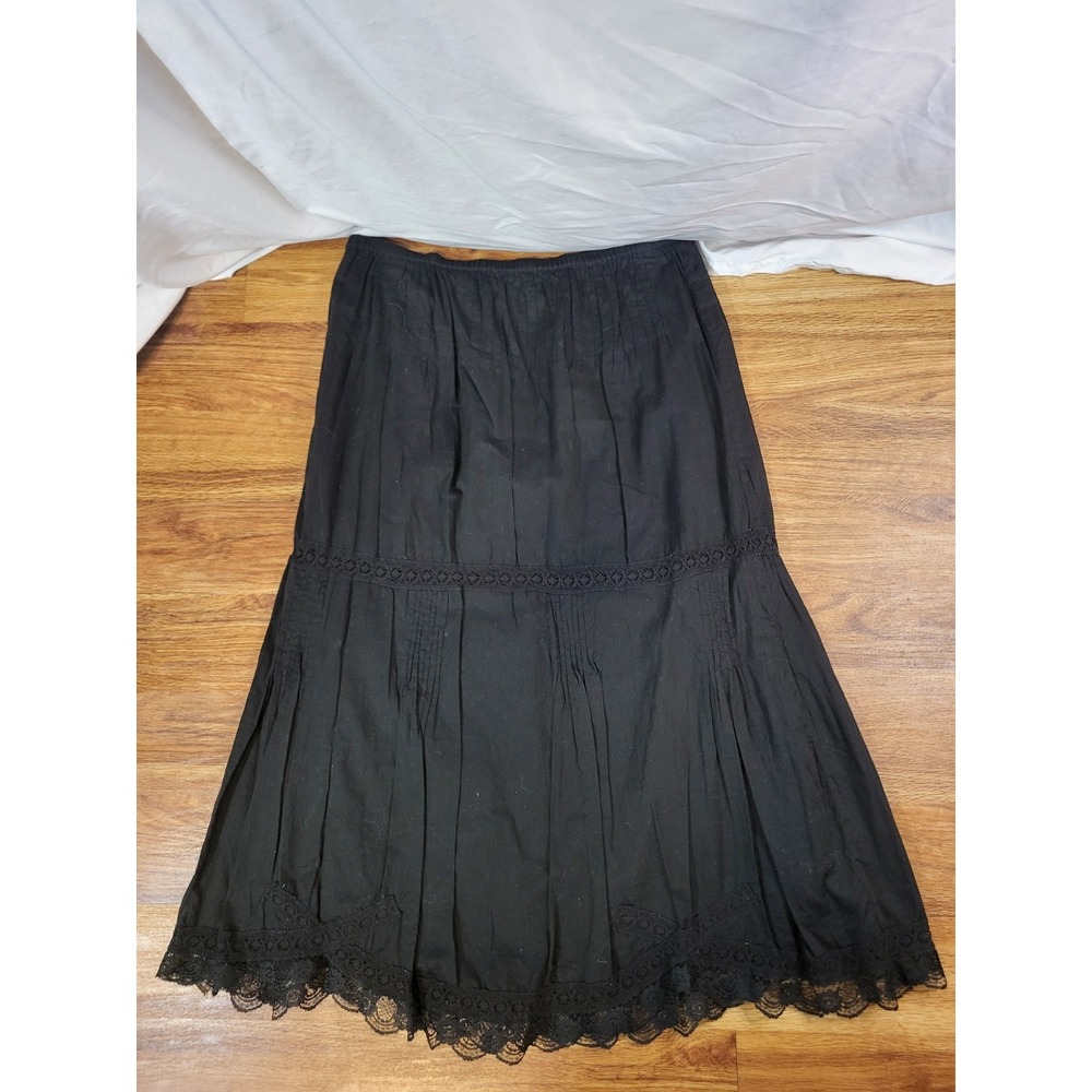White Wash Black 100% Cotton Size M Lace Midi Skirt Boho